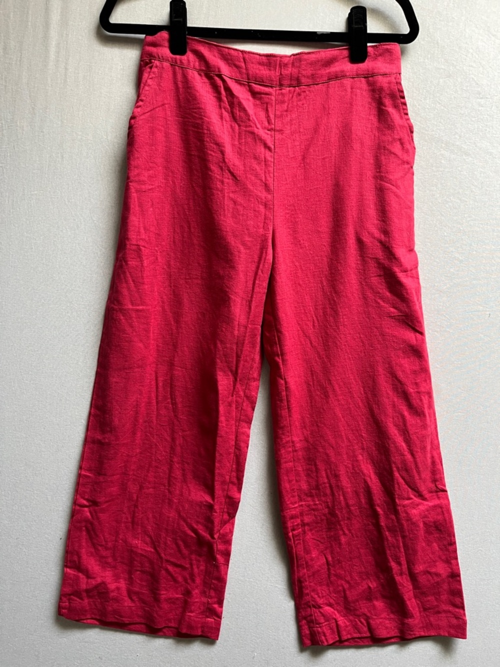 MNG Casual Red Wide Leg Cropped Pull On Linen Blend Pants Womens S